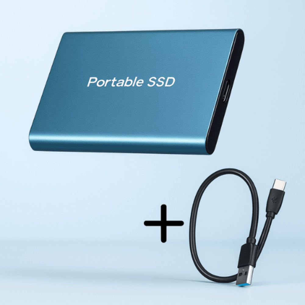 External SSD portable drive featuring high-speed USB-C connectivity and a waterproof design, perfect for on-the-go storage and data protection. 7