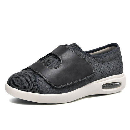 Extra wide diabetic walking shoes featuring adjustable Velcro straps and breathable mesh design, perfect for swollen feet and enhanced comfort. 2
