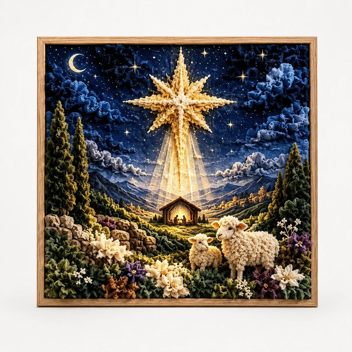 Fabric Art Craft Kit featuring a pre-punched board and wooden tool for creating no-sew religious wall art designs, perfect for crafters and DIY 13