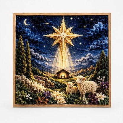 Fabric Art Craft Kit featuring a pre-punched board and wooden tool for creating no-sew religious wall art designs, perfect for crafters and DIY 13