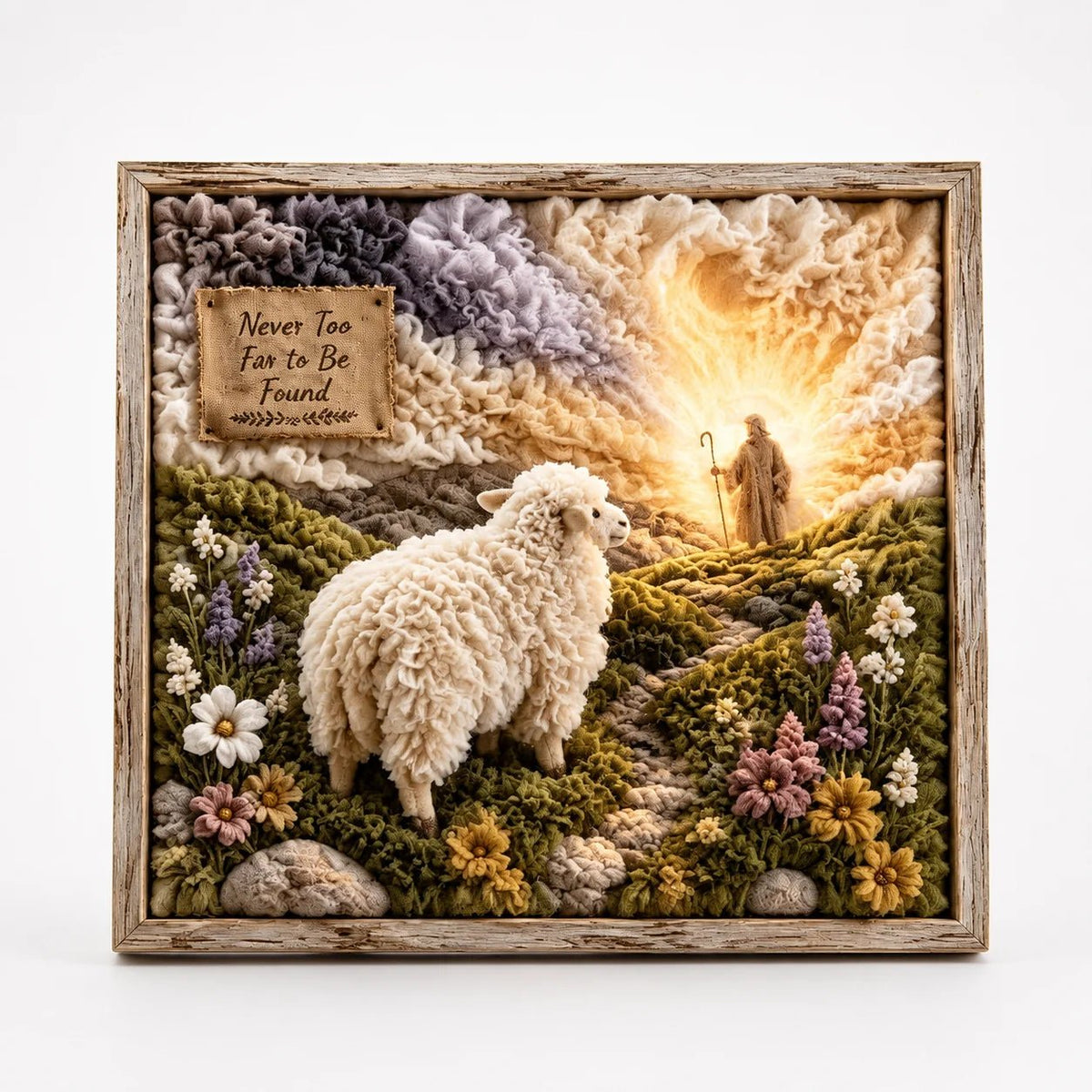 Fabric Art Craft Kit featuring a pre-punched board and wooden tool for creating no-sew religious wall art designs, perfect for crafters and DIY 12