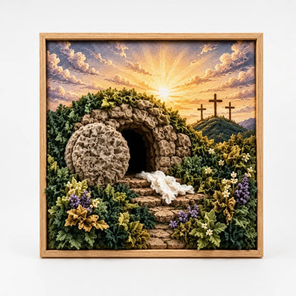 Fabric Art Craft Kit featuring a pre-punched board and wooden tool for creating no-sew religious wall art designs, perfect for crafters and DIY 10