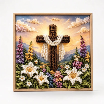 Fabric Art Craft Kit featuring a pre-punched board and wooden tool for creating no-sew religious wall art designs, perfect for crafters and DIY 9