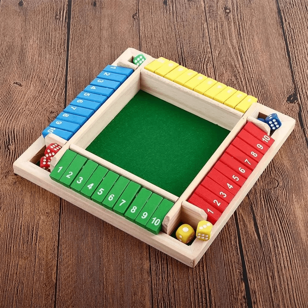 Family strategy board game featuring colorful wooden pieces and dice, designed for enjoyable tabletop play for all ages, promoting strategic thinking and family bonding. 0