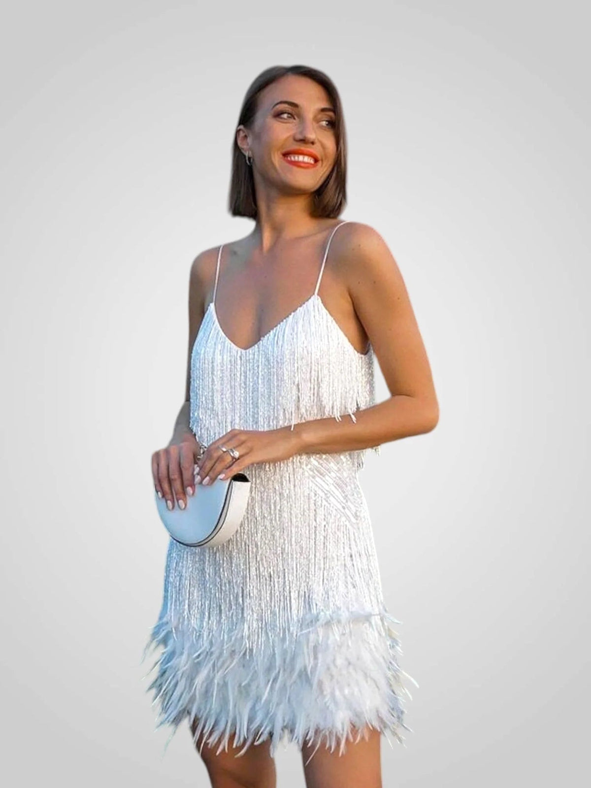 Elegant feathered mini dress featuring a chic silhouette, perfect for parties, with a comfortable fit that enhances your style. 0