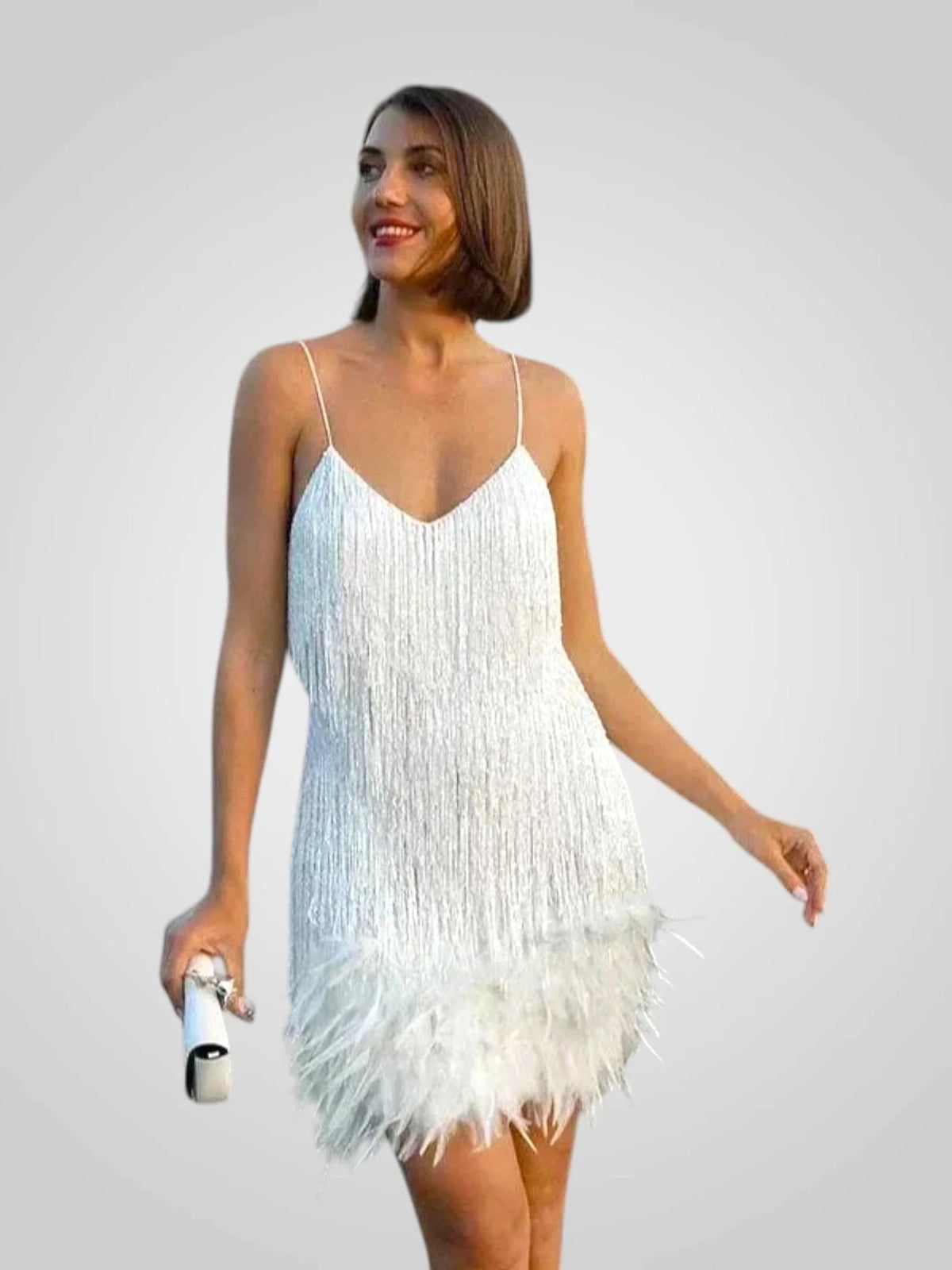 Elegant feathered mini dress featuring a chic silhouette, perfect for parties, with a comfortable fit that enhances your style. 2