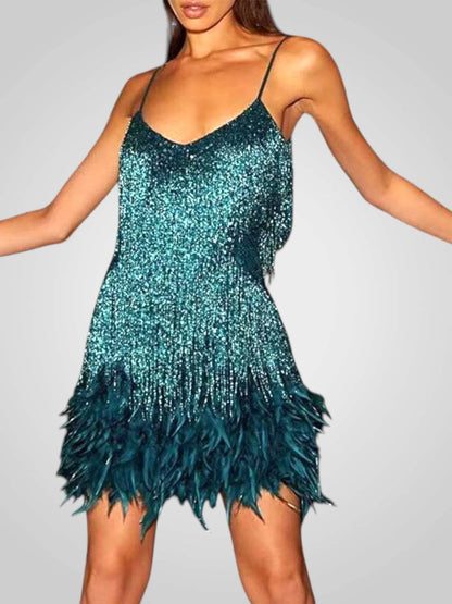 Elegant feathered mini dress featuring a chic silhouette, perfect for parties, with a comfortable fit that enhances your style. 5