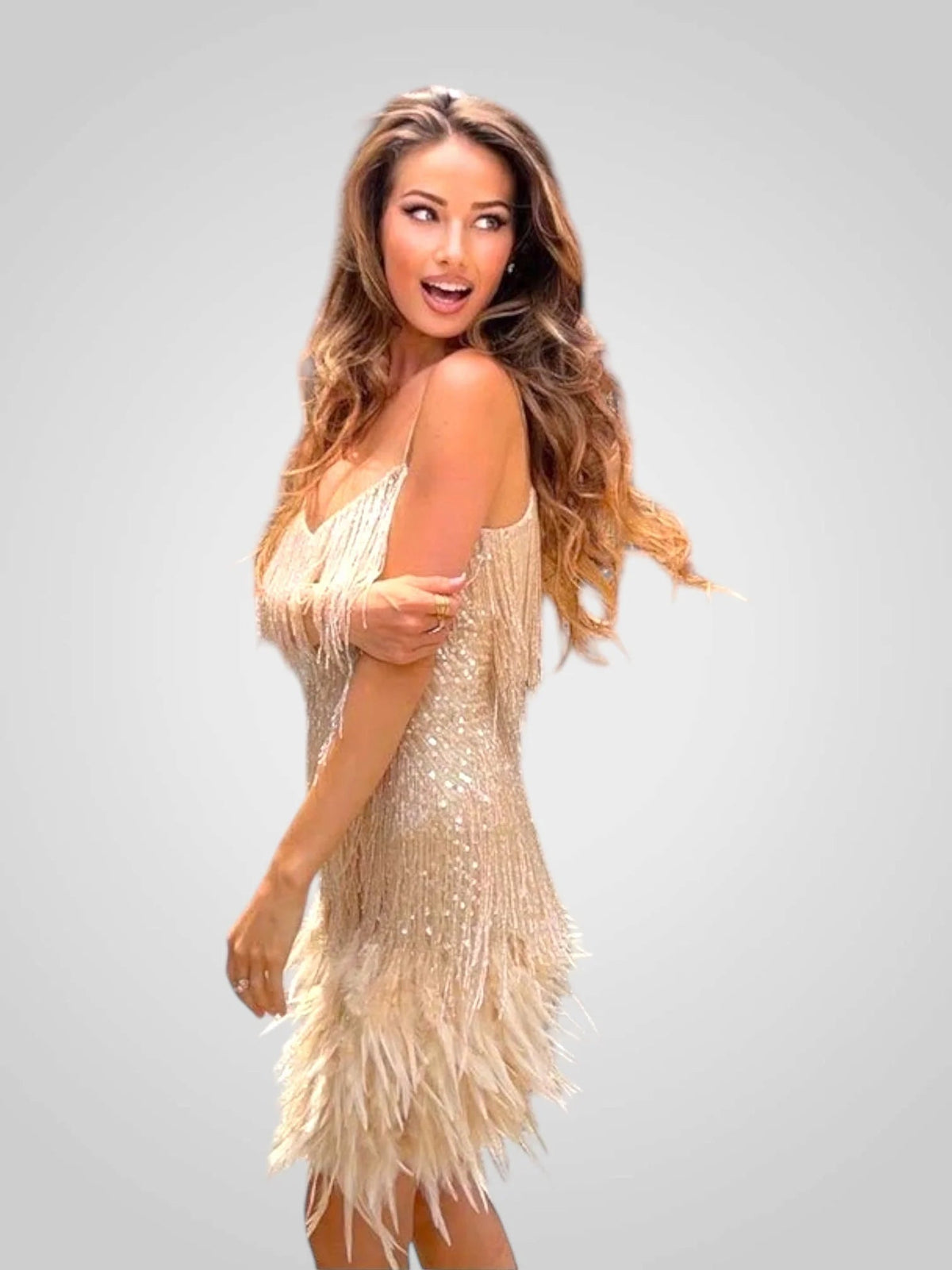 Elegant feathered mini dress featuring a chic silhouette, perfect for parties, with a comfortable fit that enhances your style. 7