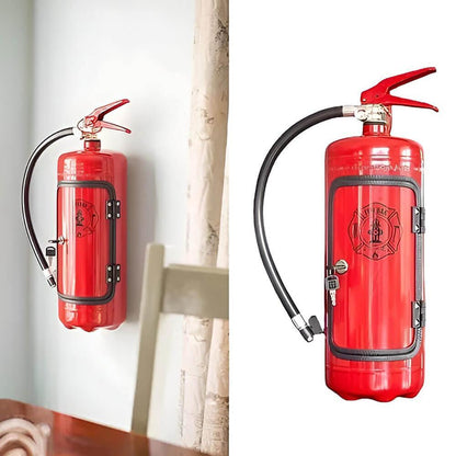 Fire extinguisher-inspired minibar with handmade steel design, featuring a unique modern accent and 8-liter storage capacity. 2