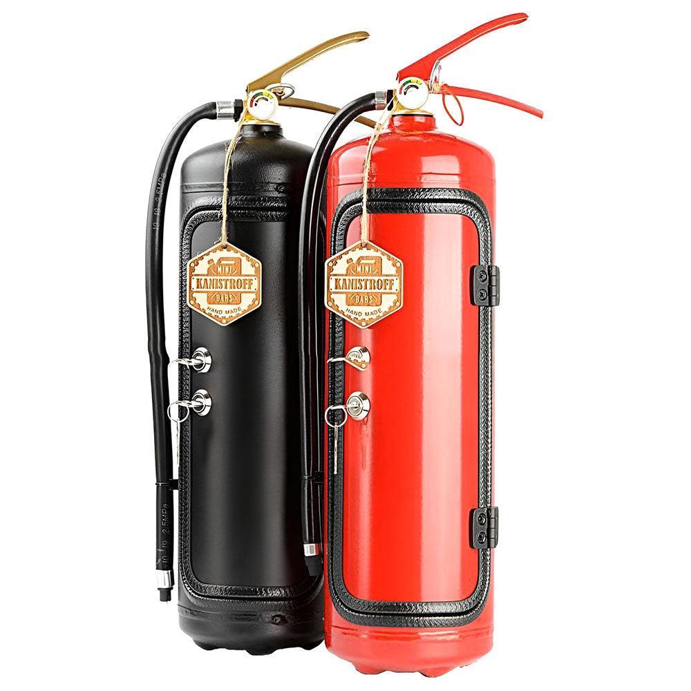 Fire extinguisher-inspired minibar with handmade steel design, featuring a unique modern accent and 8-liter storage capacity. 4