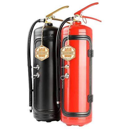 Fire extinguisher-inspired minibar with handmade steel design, featuring a unique modern accent and 8-liter storage capacity. 4