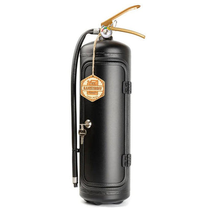 Fire extinguisher-inspired minibar with handmade steel design, featuring a unique modern accent and 8-liter storage capacity. 6