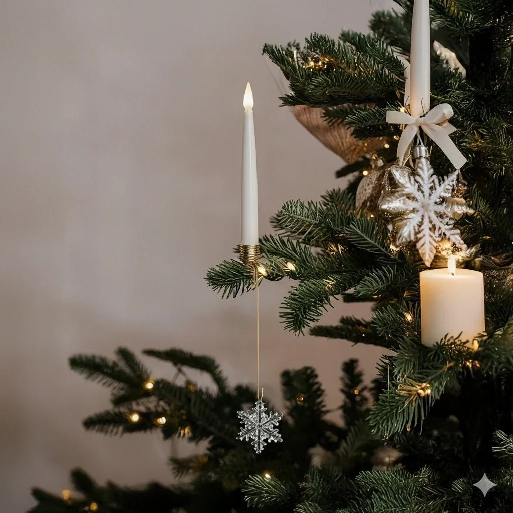 Flameless candle with clip-on crystal design in gold and silver finish, battery-operated, perfect for holiday decor. 1