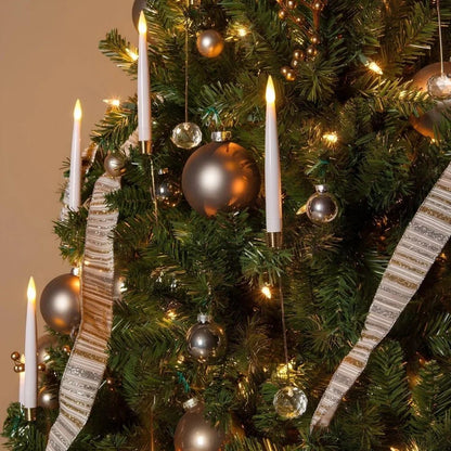 Flameless candle with clip-on crystal design in gold and silver finish, battery-operated, perfect for holiday decor. 8