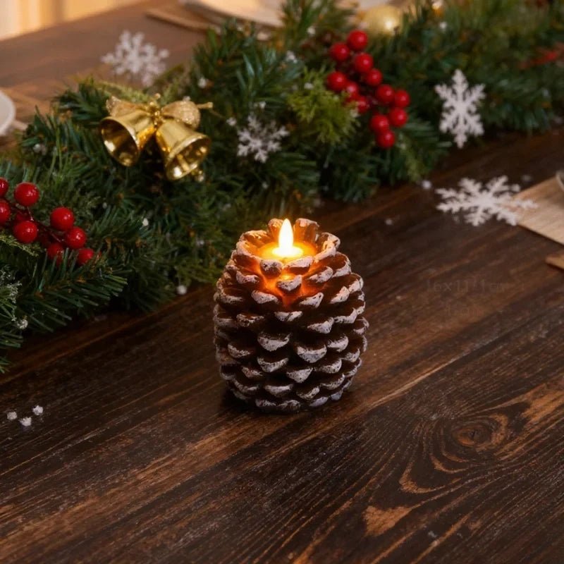 Flameless pinecone candles with natural finishes, featuring LED lights for elegant home decor, sold in a 2 pack. 3
