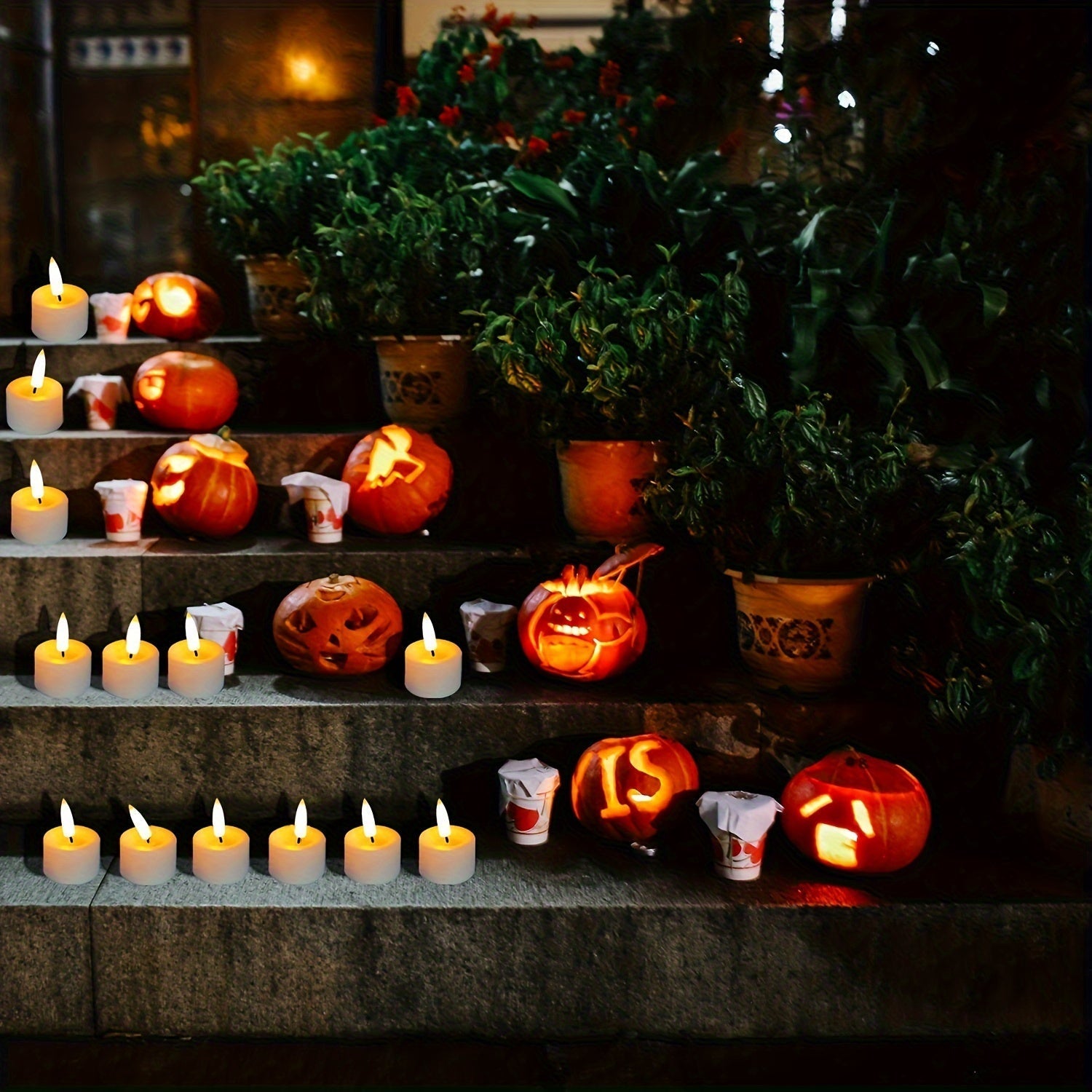 Flameless tealight candles with remote control, dimmable timer, and glitter finish for decorative lighting and ambiance. 8