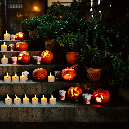 Flameless tealight candles with remote control, dimmable timer, and glitter finish for decorative lighting and ambiance. 8