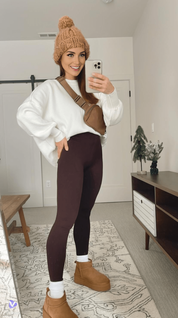Fleece lined leggings for women featuring a high waist design, offering a warm stretch fit ideal for cold weather. 1