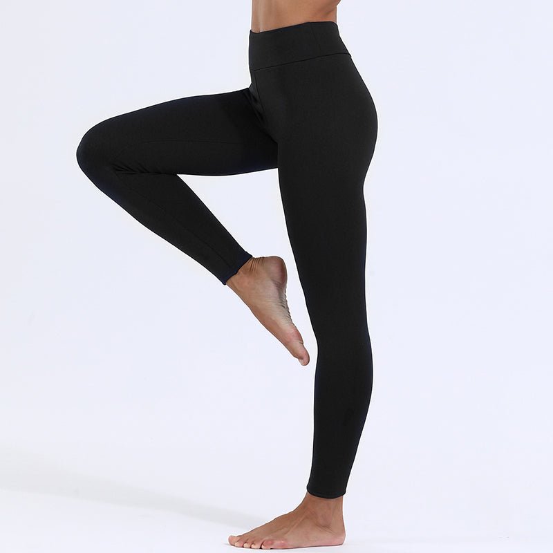 Fleece lined leggings for women featuring a high waist design, offering a warm stretch fit ideal for cold weather. 5