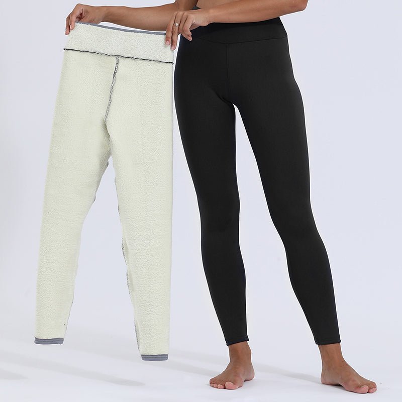 Fleece lined leggings for women featuring a high waist design, offering a warm stretch fit ideal for cold weather. 0