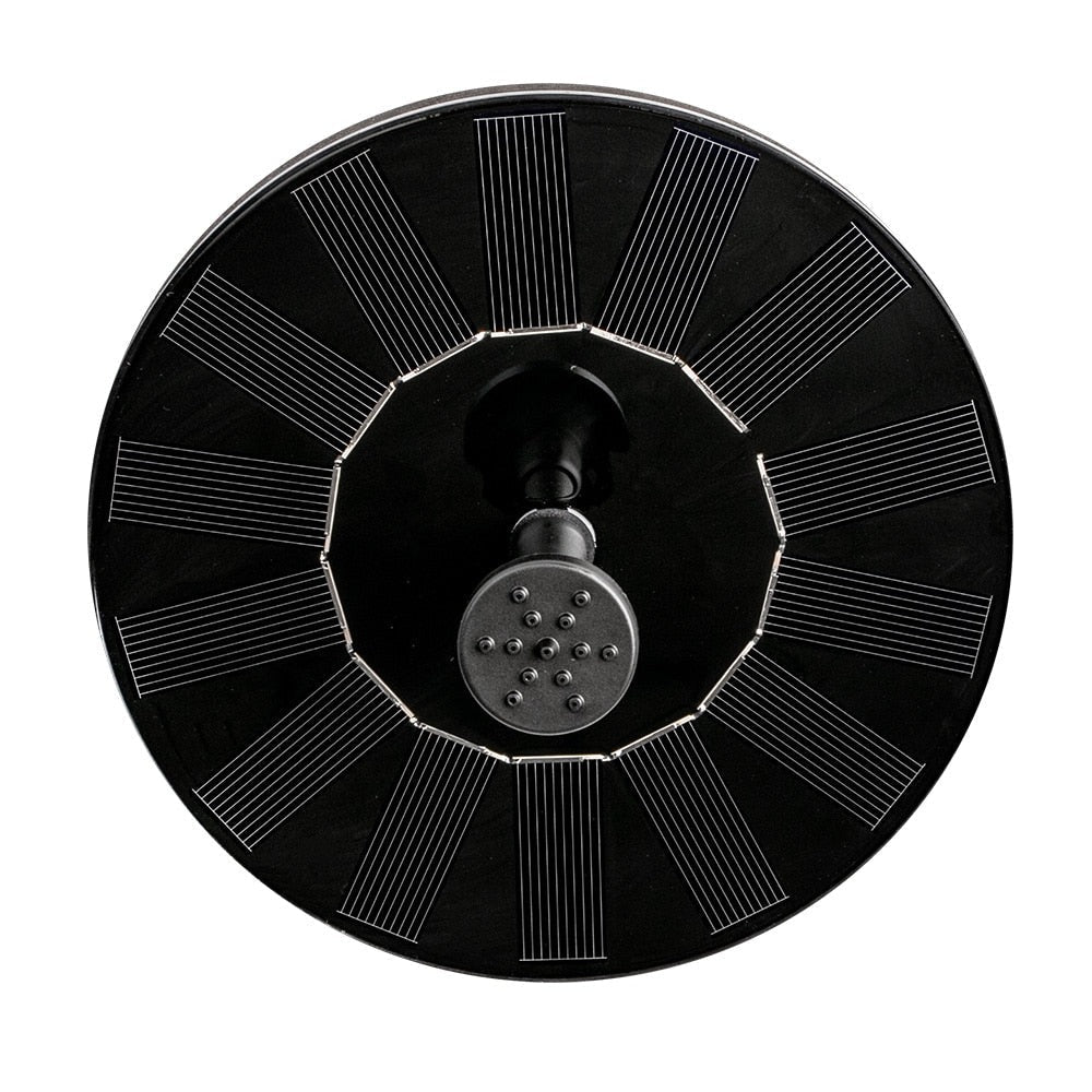 Floating solar fountain designed for garden ponds, featuring interchangeable water jet effects to enhance outdoor aesthetics and attract wildlife. 2