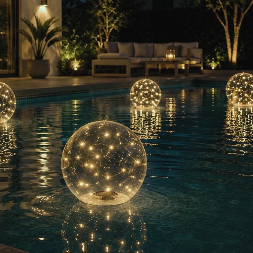 Floating solar lights for garden and pool featuring remote control functionality, available in warm white and multicolor options, perfect for enhancing outdoor ambiance and decor. 0