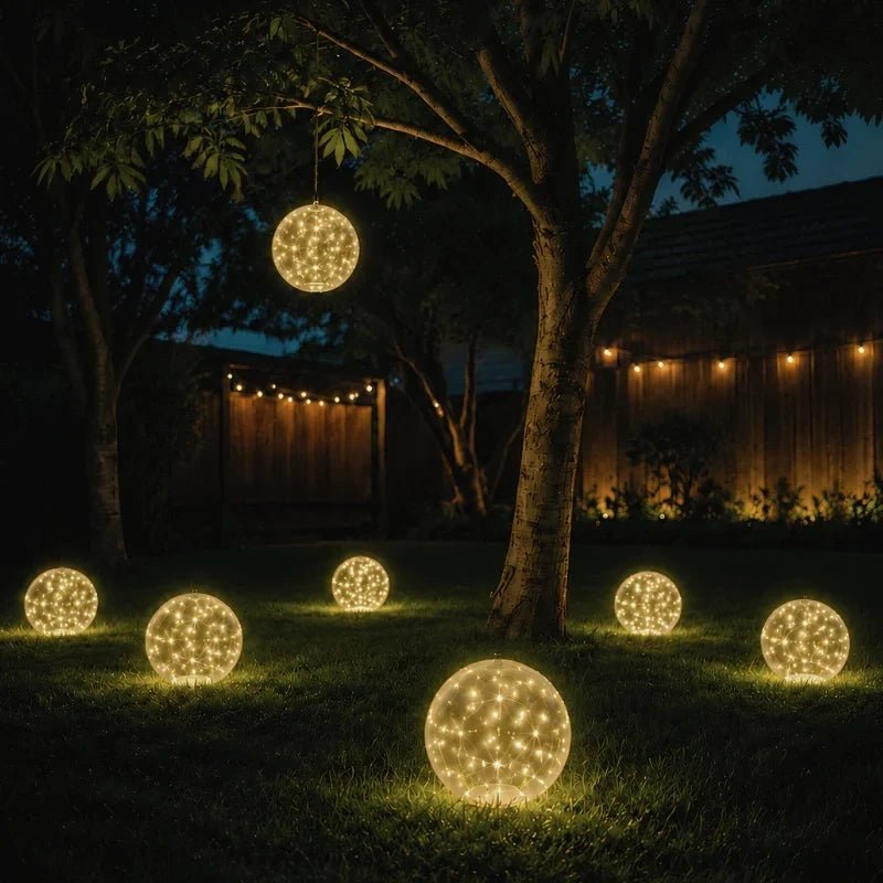 Floating solar lights for garden and pool featuring remote control functionality, available in warm white and multicolor options, perfect for enhancing outdoor ambiance and decor. 3