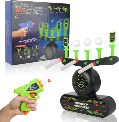 Floating target shooting game featuring glow-in-the-dark targets, adjustable difficulty settings, perfect for indoor and outdoor entertainment for all ages. 1