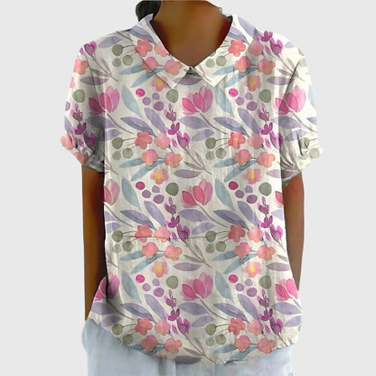 Lightweight floral blouse for women featuring a relaxed fit, perfect for summer, adorned with feminine prints. 10
