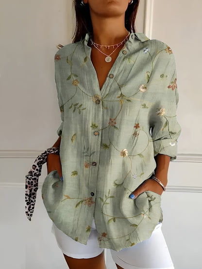 Floral button front blouse featuring an airy fit, perfect for women's summer casual outings. 0