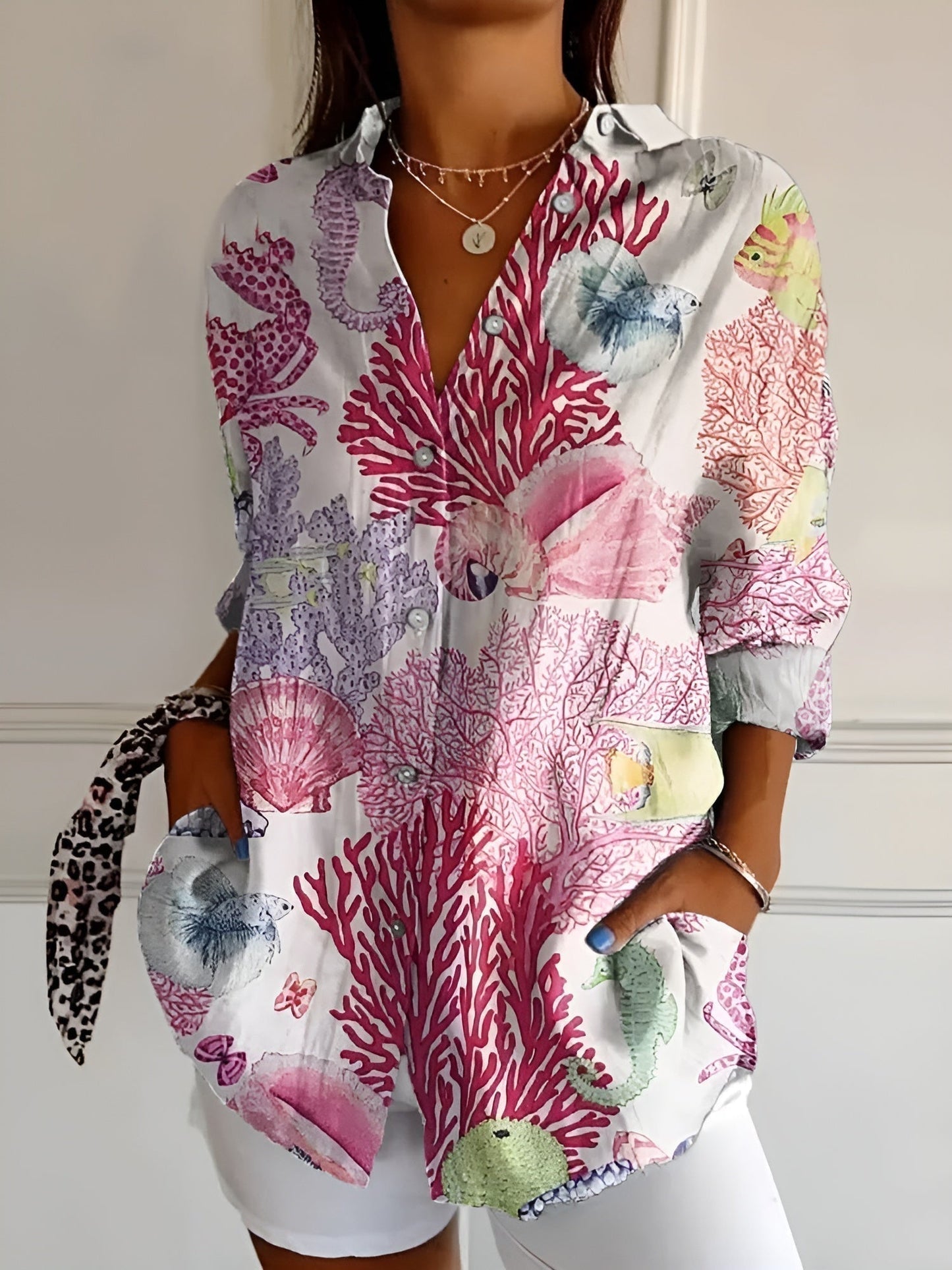 Floral button front blouse featuring an airy fit, perfect for women's summer casual outings. 3