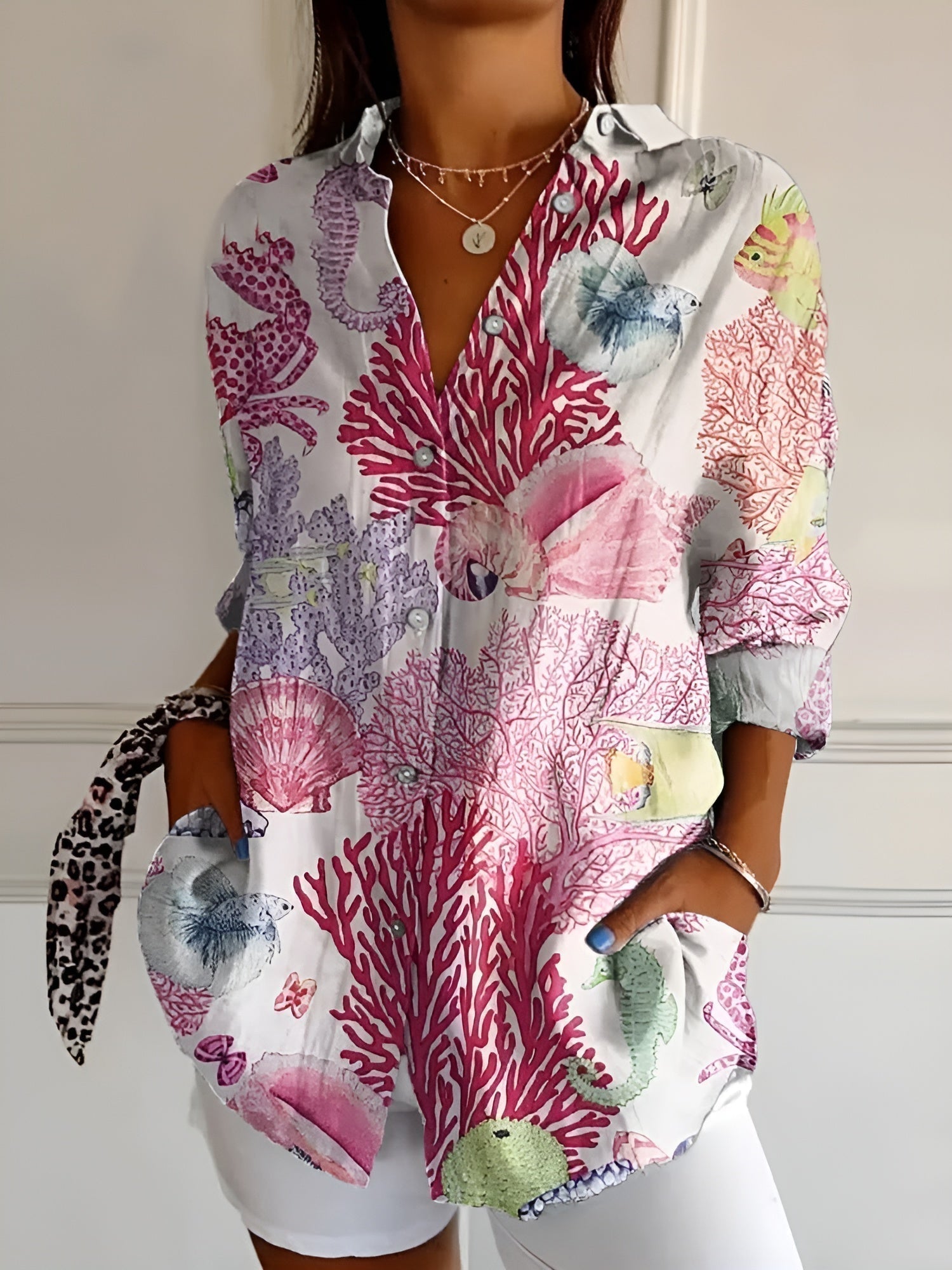 Floral button front blouse featuring an airy fit, perfect for women's summer casual outings. 3