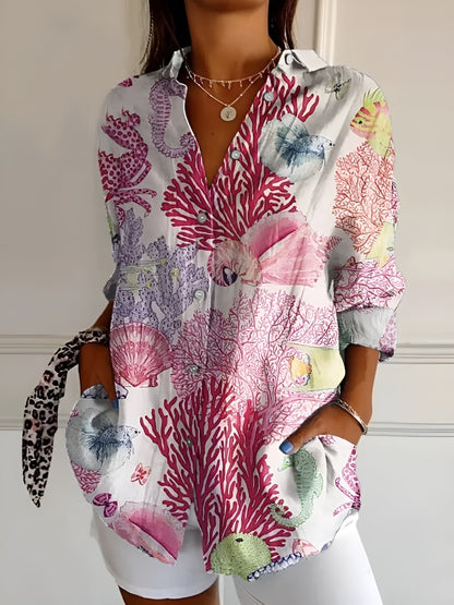 Floral button front blouse featuring an airy fit, perfect for women's summer casual outings. 3