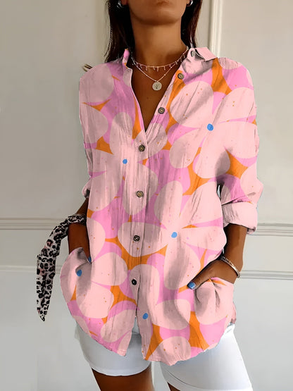 Floral button front blouse featuring an airy fit, perfect for women's summer casual outings. 5