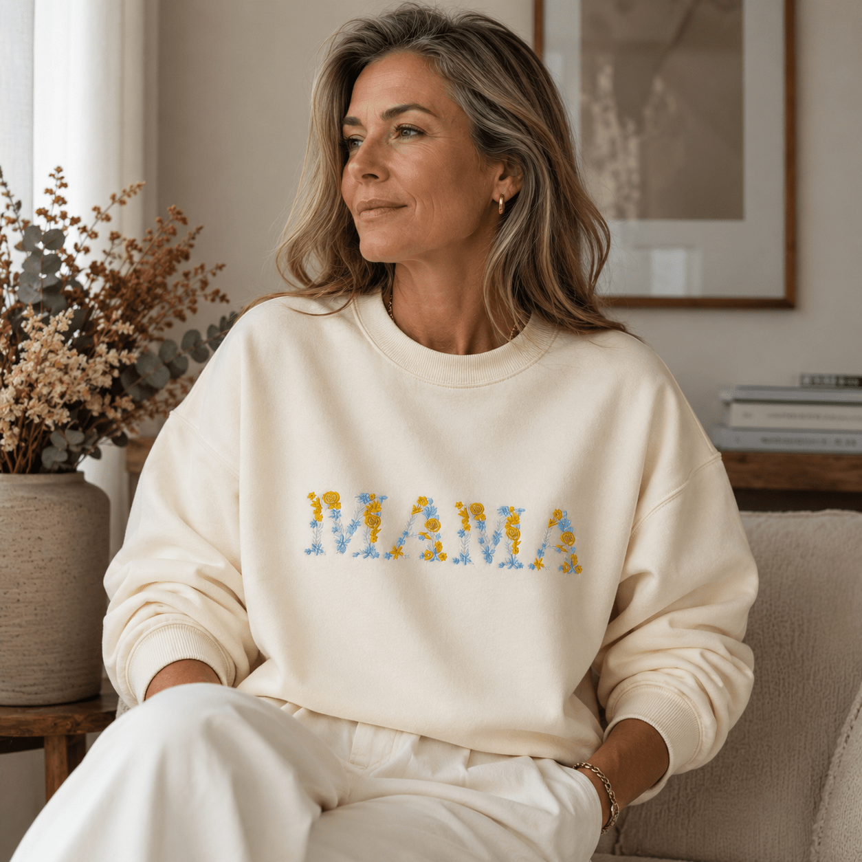 Floral Mama Embroidered Sweatshirt – Cozy Mother's Day Crewneck