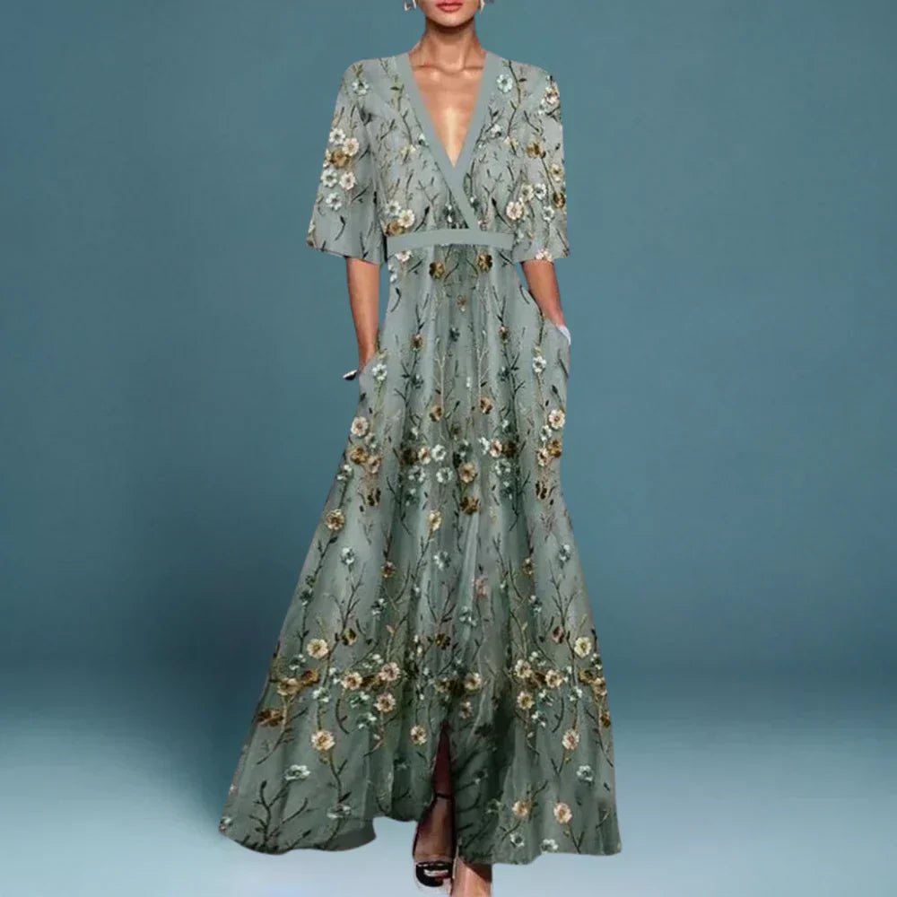 Floral maxi dress for women featuring a flowing silhouette, made from lightweight breathable fabric, perfect for casual and formal occasions. 0