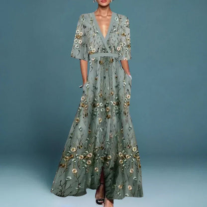 Floral maxi dress for women featuring a flowing silhouette, made from lightweight breathable fabric, perfect for casual and formal occasions. 0