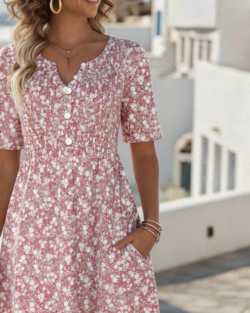 Floral midi dress featuring lightweight fabric, perfect for summer, designed with a loose fit for ultimate comfort. 2