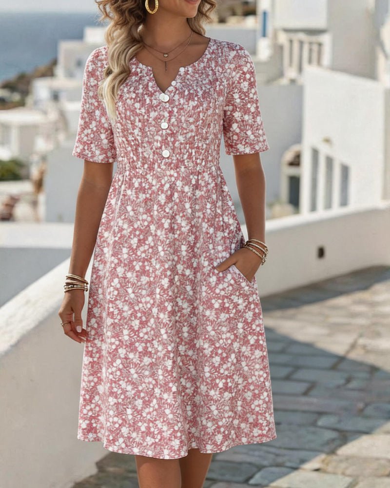 Floral midi dress featuring lightweight fabric, perfect for summer, designed with a loose fit for ultimate comfort. 0