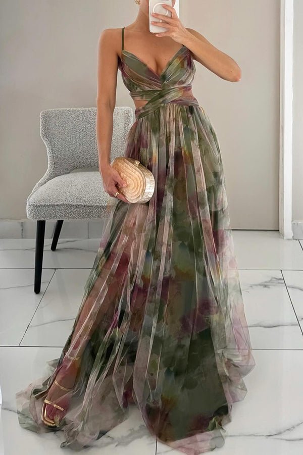 Floral print maxi dress for women, perfect for summer weddings, featuring a lightweight and breathable design for elegant comfort. 1