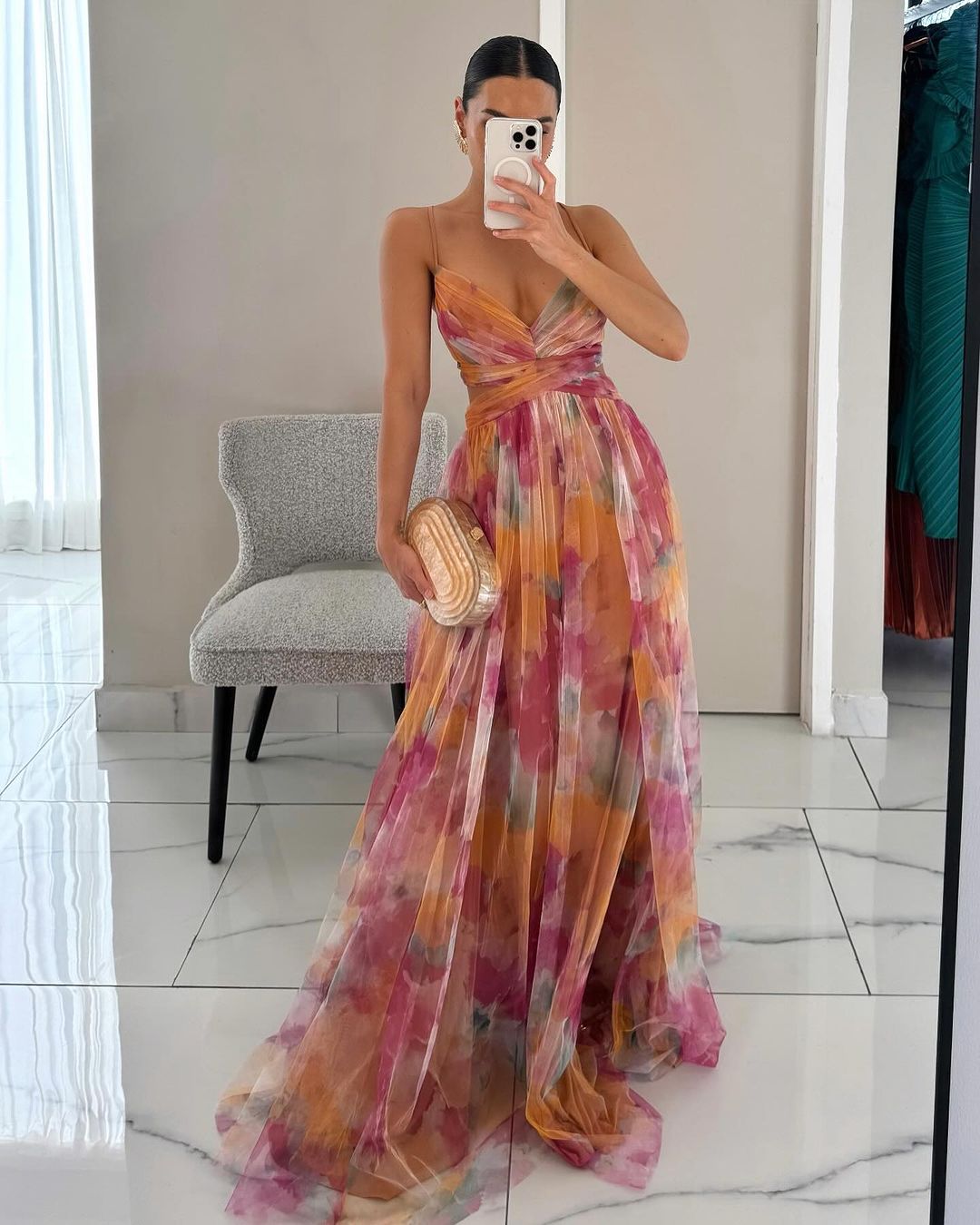 Floral print maxi dress for women, perfect for summer weddings, featuring a lightweight and breathable design for elegant comfort. 0