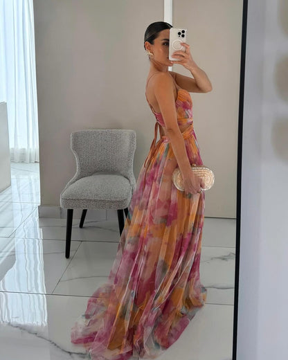 Floral print maxi dress for women, perfect for summer weddings, featuring a lightweight and breathable design for elegant comfort. 3