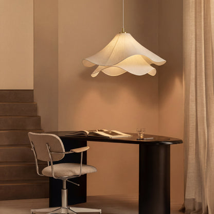 Flower hanging lamp featuring an adjustable height design, crafted with modern fabric, ideal for creating a cozy ambiance in dining spaces. 0