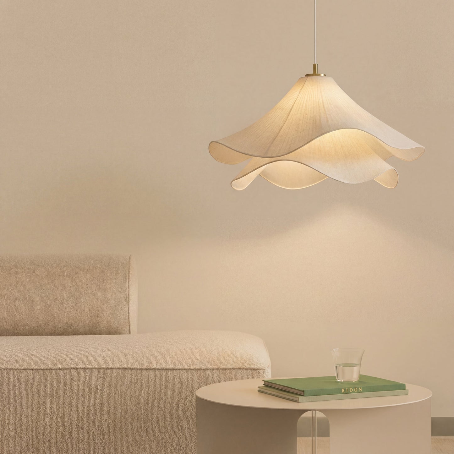 Flower hanging lamp featuring an adjustable height design, crafted with modern fabric, ideal for creating a cozy ambiance in dining spaces. 2