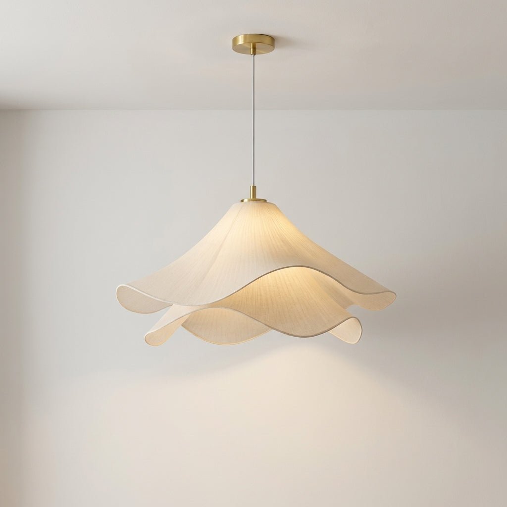 Flower hanging lamp featuring an adjustable height design, crafted with modern fabric, ideal for creating a cozy ambiance in dining spaces. 4