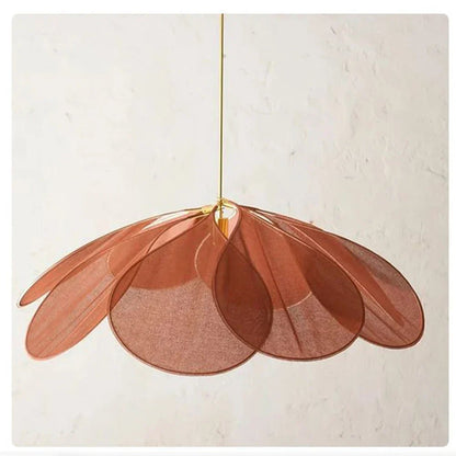 Flower-shaped hanging lamp featuring a warm light design, crafted from fabric and metal, ideal for enhancing the ambiance of living rooms and dining rooms. 7