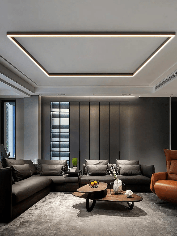 Flush mount ceiling light featuring a sleek modern minimalist design, providing bright illumination ideal for dining rooms and large spaces. 2