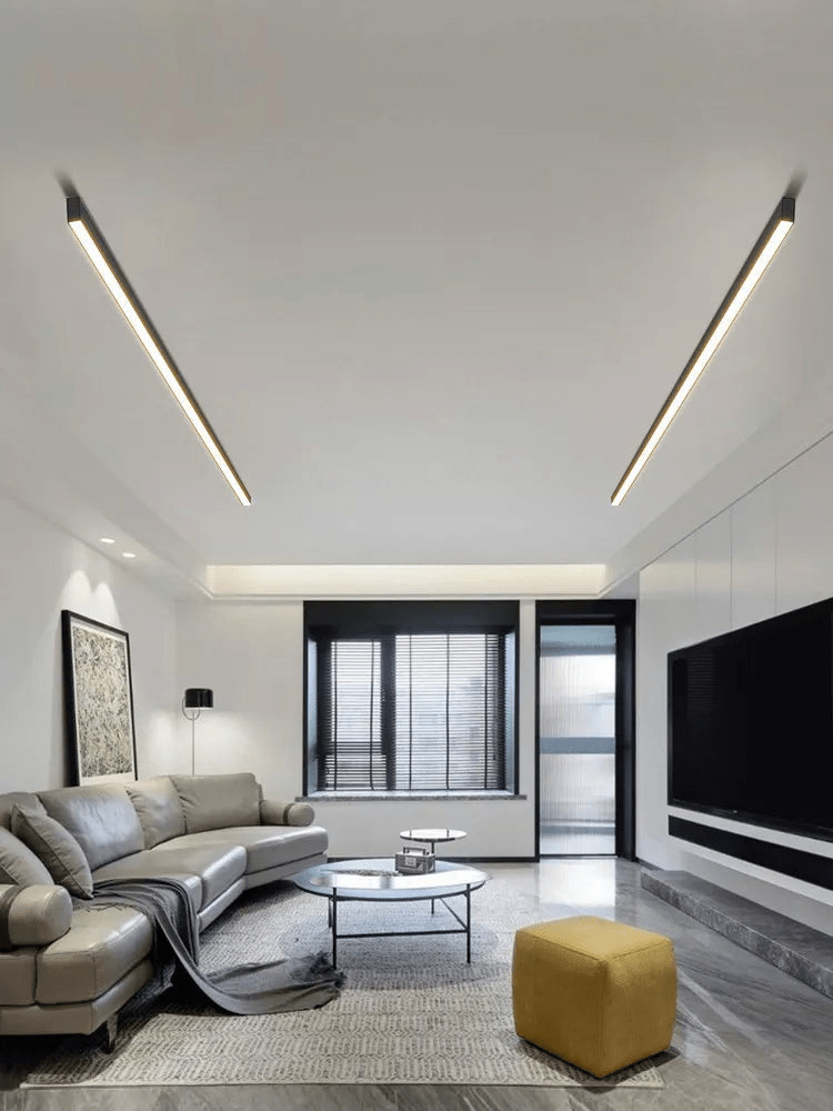 Flush mount ceiling light featuring a sleek modern minimalist design, providing bright illumination ideal for dining rooms and large spaces. 1