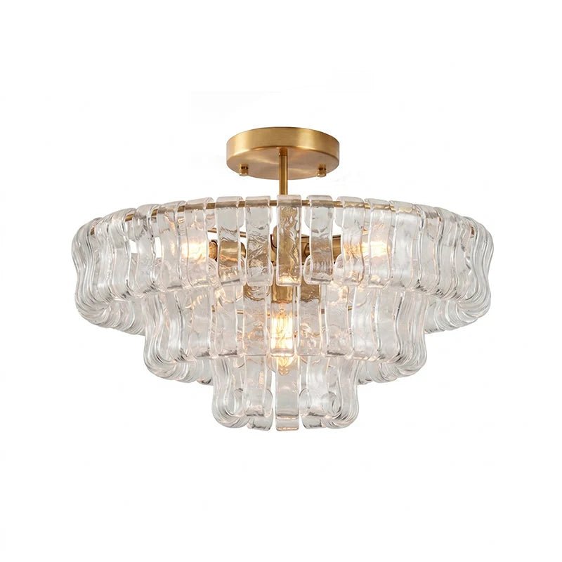 Flush mount ceiling light featuring a hand-crafted glass design and sturdy metal frame, available in clear, smoke grey, green, or amber, perfect for modern 16