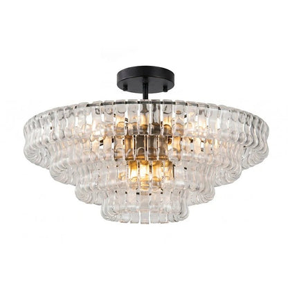 Flush mount ceiling light featuring a hand-crafted glass design and sturdy metal frame, available in clear, smoke grey, green, or amber, perfect for modern 17